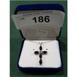 STERLING SILVER GARNET CROSS PENDANT W/CHAIN