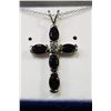 Image 2 : STERLING SILVER GARNET CROSS PENDANT W/CHAIN