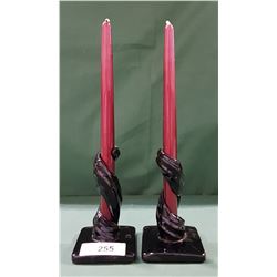 PAIR ART GLASS CANDLESTICKS