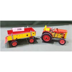 VINTAGE TIN TRACTOR & WAGON TOY