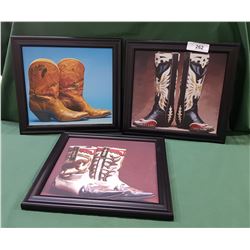 THREE FRAMED COWBOY BOOT PRINTS