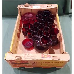 BOX LOT OF RUBY GLASS