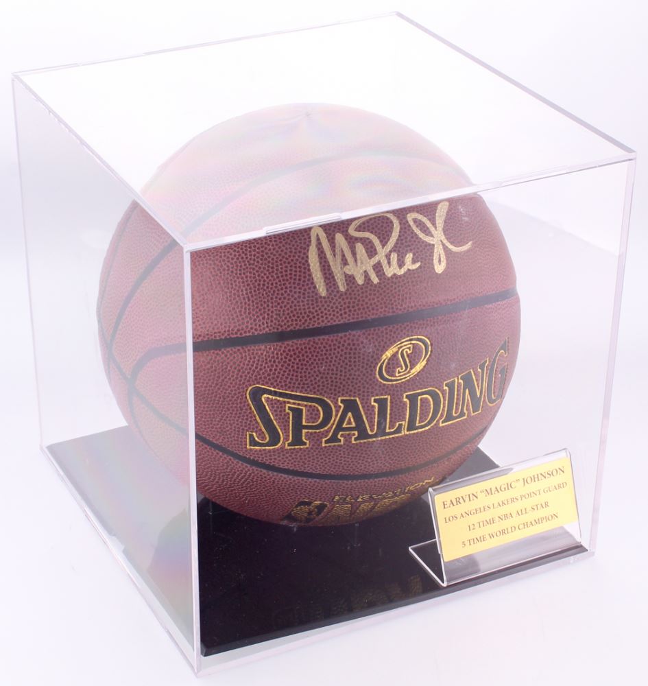 Magic Johnson Signed Basketball With Display Case Jsa Coa