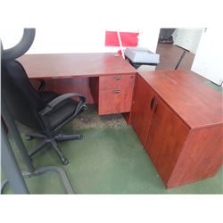 Cherry Finish Desk with Side Table and Chair
