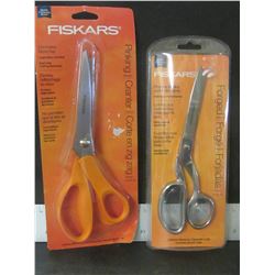 2 pairs New Fiskars Scissors / 1 pair Pinking Shears & 1 pair Forged