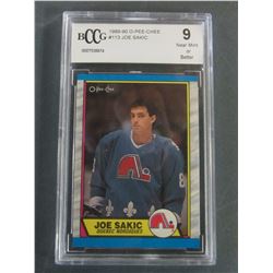 Joe Sakic Rookie Card Graded Beckett 9 near mint / 1989/90 # 113