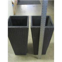 Set of 2 Patio Plant stands / wicker Basket / 24 inch tall x 11" square
