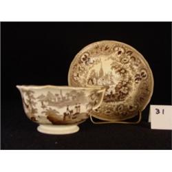 STAFFORDSHIRE Cup Saucer Brown Transfer