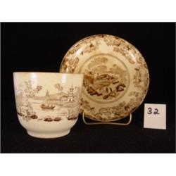 BROWN & WHITE Staffordshire Cup &Saucer