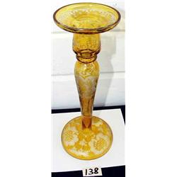 9 1/4" Etched AMBER CANDLESTICK