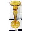 Image 1 : 9 1/4" Etched AMBER CANDLESTICK