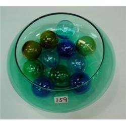 BLENKO Teal Glass Bowl w/11 Balls