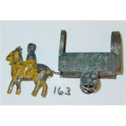 TIN HORSE & RIDER Pulling Cart