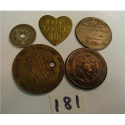 5 Brass tokens Cigar  Century Progress