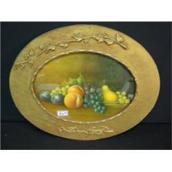 Oval Still Life Fruit w/Primitive Frame