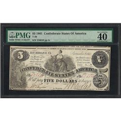 1861 $5 Confederate States of America Note T-36 PMG Extremely Fine 40