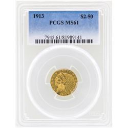 1913 $2 1/2 Indian Head Quarter Eagle Gold Coin NGC MS61