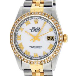 Rolex Men's Two Tone 14K Mother Of Pearl Diamond 36MM Datejust Wristwatch