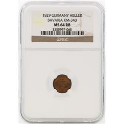 1829 Germany Heller Bavaria Coin NGC MS64RB