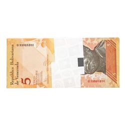 Pack of (100) Consecutive Venezuela 5 Bolivares Uncirculated Notes