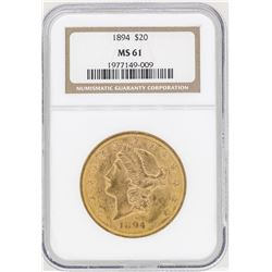 1894 $20 Liberty Head Double Eagle Gold Coin NGC MS61