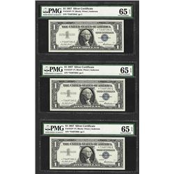 (3) Consecutive 1957 $1 Silver Certificate STAR Notes PMG Gem Uncirculated 65EPQ