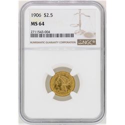 1906 $2 1/2 Liberty Head Quarter Eagle Gold Coin NGC MS64