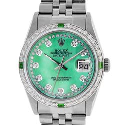 Rolex Men's Stainless Steel Green Mother Of Pearl Diamond Datejust Wristwatch