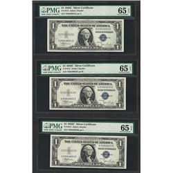 Lot of (3) Consecutive 1935C $1 Silver Certificate Notes PMG Gem Uncirculated 65