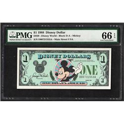 1988 $1 Disney Dollars Note PMG Gem Uncirculated 66EPQ