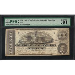 1862 $20 Confederate States of America Note T-51 PMG Very Fine 30 Canceled