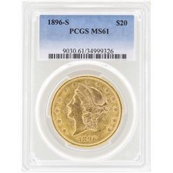 1896-S $20 Liberty Head Double Eagle Gold Coin PCGS MS61