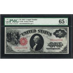 1917 $1 Legal Tender Note Fr.36 PMG Gem Uncirculated 65EPQ