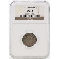 1783 Denmark 4 Skilling Coin NGC MS63