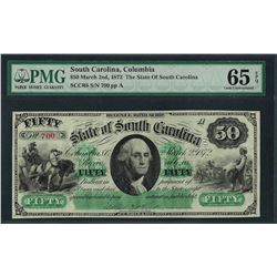 1872 $50 State of South Carolina Obsolete Note PMG Gem Uncirculated 65EPQ