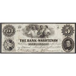 1854 $5 The Bank of Washtenaw Obsolete Note