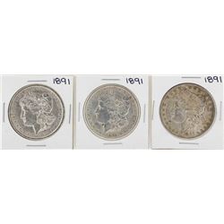 Lot of (3) 1891 $1 Morgan Silver Dollar Coins