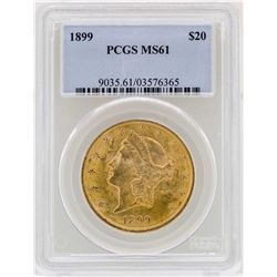 1899 $20 Liberty Head Double Eagle Gold Coin PCGS MS61