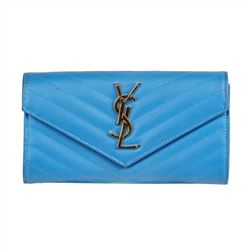 Saint Laurent Large Monogram Flap Wallet in Powder Blue Leather