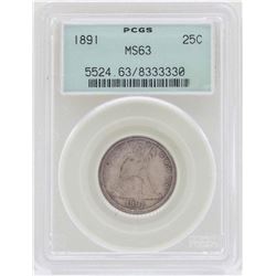 1891 Seated Liberty Quarter Coin PCGS MS63