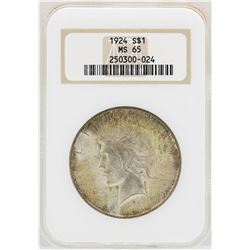 1924 $1 Peace Silver Dollar Coin NGC MS65