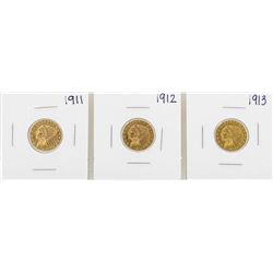 Lot of 1911-1913 $2 1/2 Indian Head Quarter Eagle Gold Coins