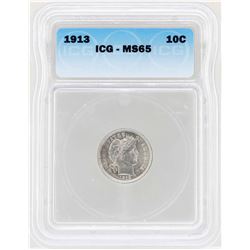 1913 Barber Dime Coin ICG MS65