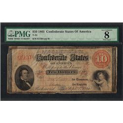 1861 $10 Confederate States of America Note T-24 PMG Very Good 8 Canceled