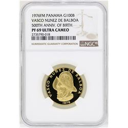 1976FM Panama 100 Balboas Vasco Nunez Gold Coin NGC MS69