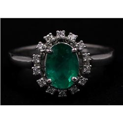 14KT White Gold Estate 1.17 ctw Natural Emerald and Diamond Ring