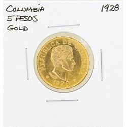 1928 Columbia 5 Pesos Gold Coin