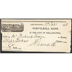 1825 Schuylkill Bank Obsolete Note- Cut Canceled