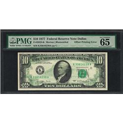 1977 $10 Federal Reserve Note ERROR Offset Printing PMG Gem Uncirculated 65EPQ