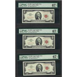 Lot of (3) Consecutive 1963 $2 Legal Tender Notes PMG Superb Gem Uncirculated 67